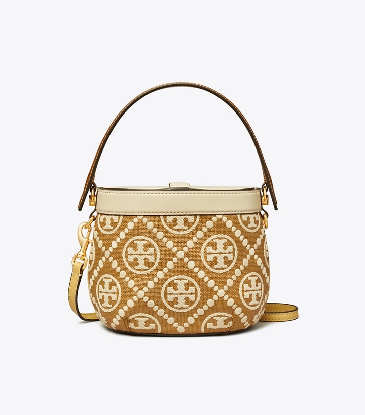 Aged Camello Mix Tory Burch T Monogram Embroidered Raffia Canteen Women's Crossbody Bags | GB0532MBK