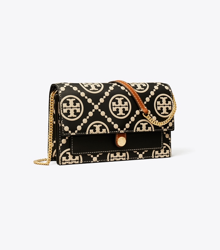 Black New Cream Tory Burch T Monogram Contrast Embossed Chain Wallet Women\'s Mini Bags | GB4796GIZ