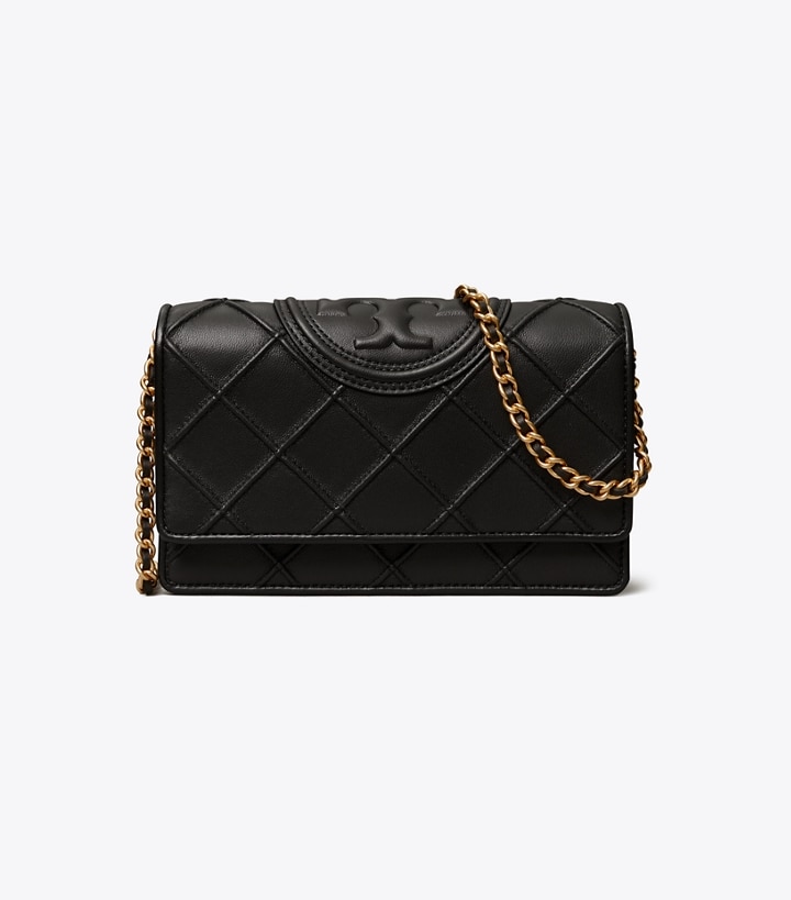 Black Tory Burch Fleming Soft Chain Wallet Women's Mini Bags | GB2573EFB