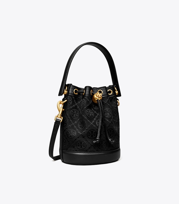 Black Tory Burch Mini T Monogram Women\'s Bucket Bags | GB0321SOB