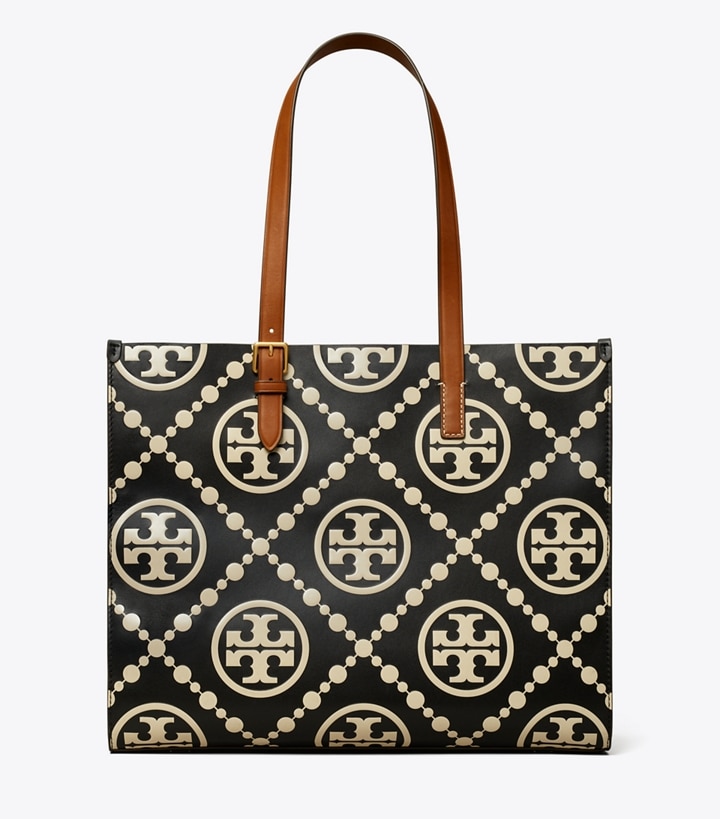 Black Tory Burch T Monogram Contrast Embossed Women's Tote Bags | GB3246DFX