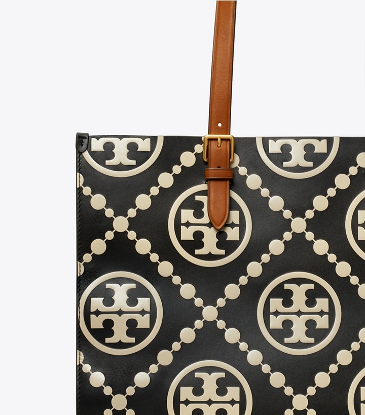 Black Tory Burch T Monogram Contrast Embossed Women's Tote Bags | GB3246DFX