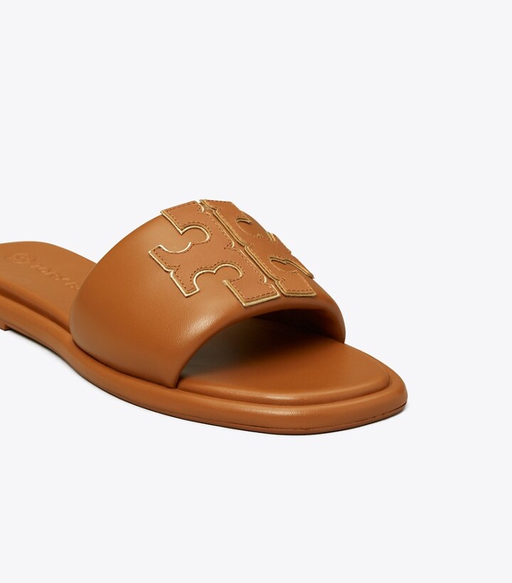 Bourbon Miele Gold Tory Burch Double T Sport Women's Slide | GB9674UBH