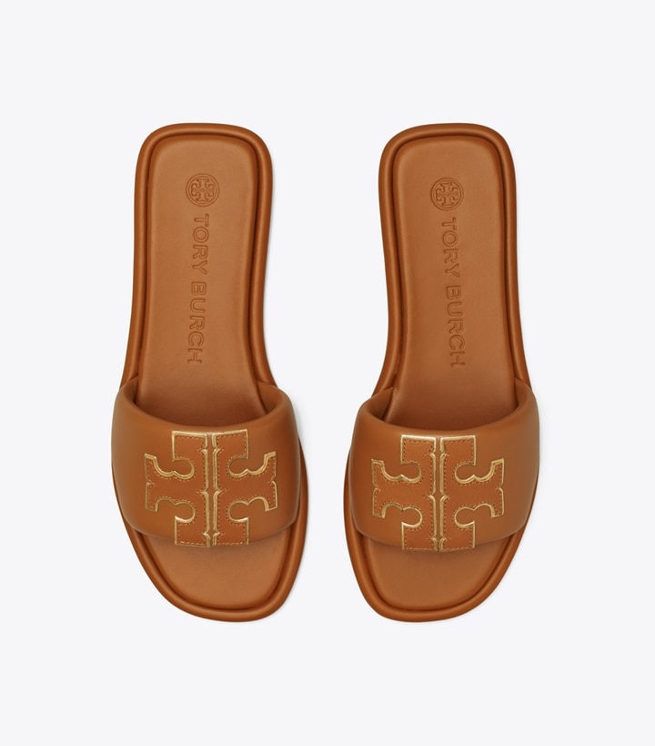 Bourbon Miele Gold Tory Burch Double T Sport Women's Slide | GB9674UBH