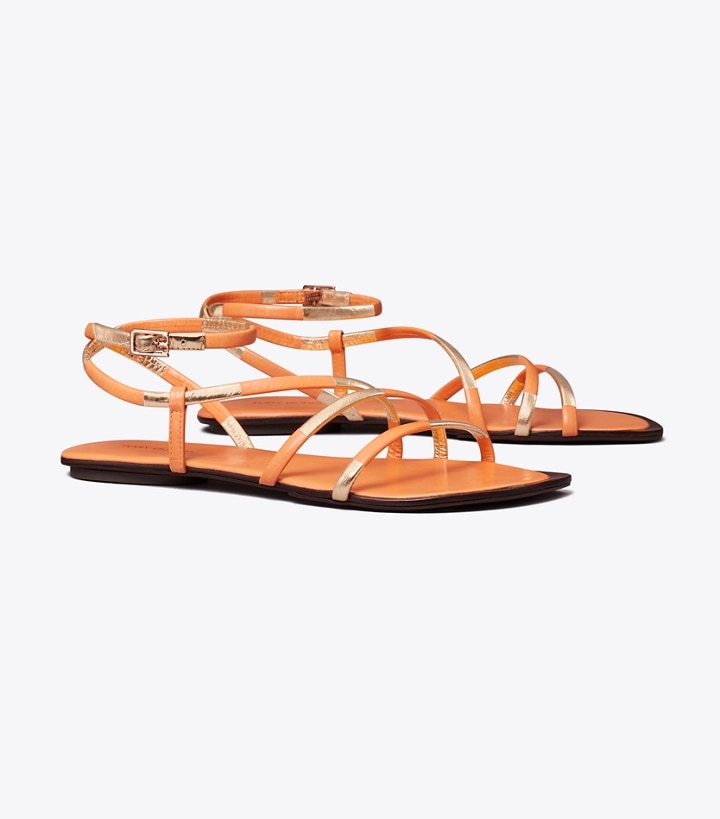 Citrus Juice Rose Gold Tory Burch Split Mignon Multi-strap Women\'s Sandals | GB4093NBD