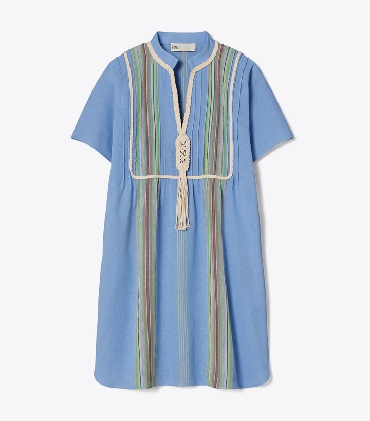 Crisp Blue Tory Burch Striped Mini Tunic Women\'s Coverups | GB3160IQV