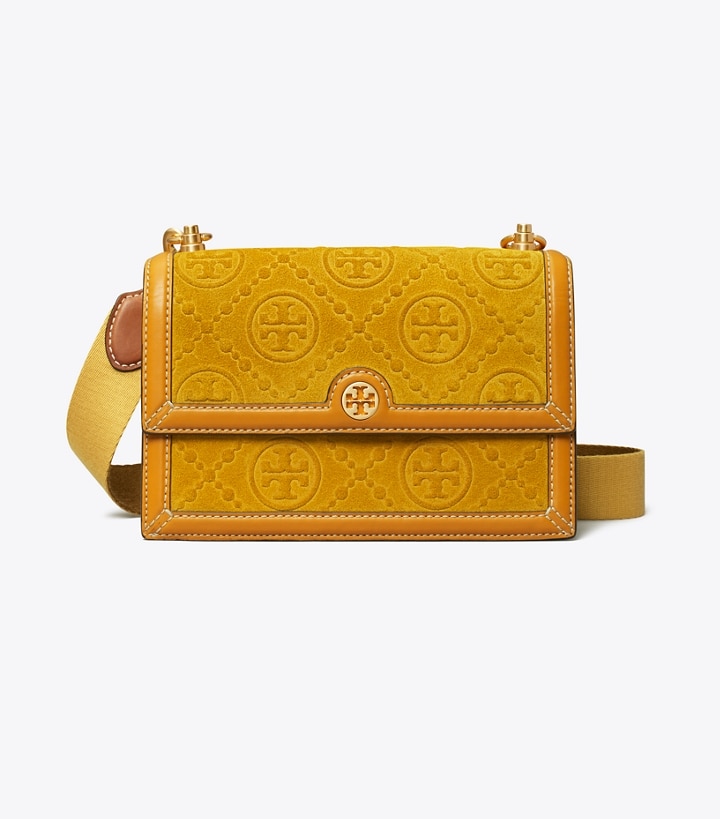 Deep Sunflower Tory Burch Small T Monogram Suede Embossed Women's Shoulder Bags | GB9357FHT