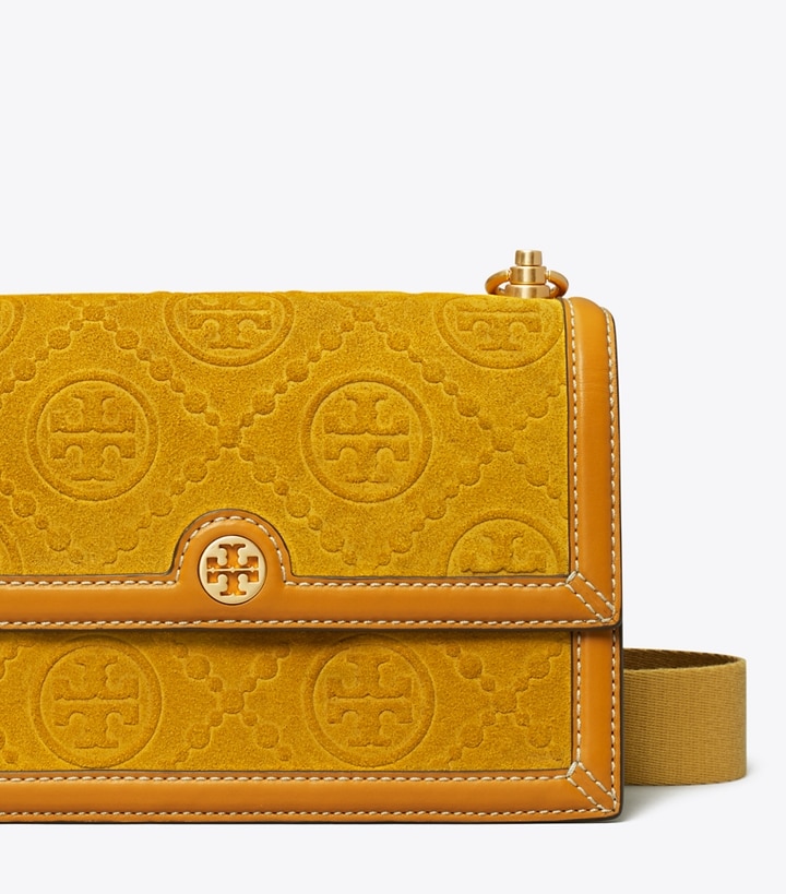 Deep Sunflower Tory Burch Small T Monogram Suede Embossed Women's Shoulder Bags | GB9357FHT