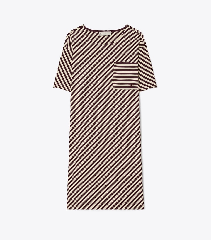 Evening Plum/French Cream Tory Burch Pocket Stripe T-shirt Women\'s Dresses | GB9482VIU