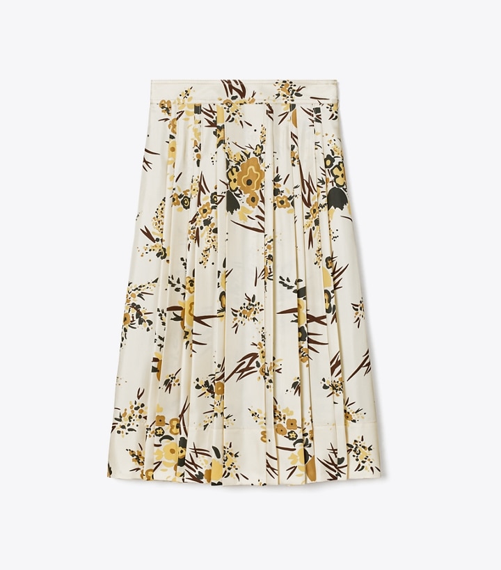 French Cream Multi Tory Burch Printed Silk Pleated Women\'s Skirts | GB0197LWD