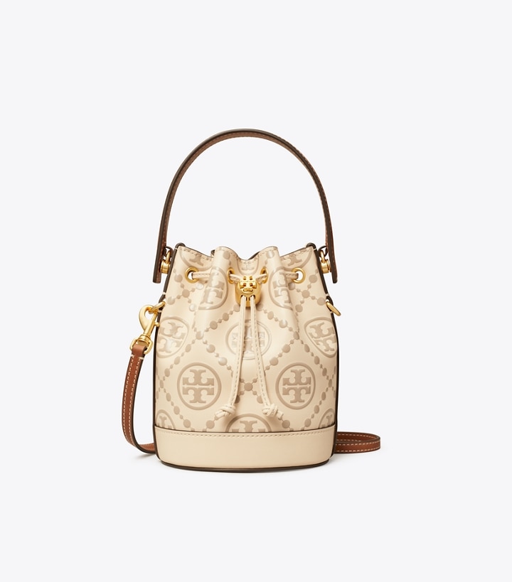 Gold Tory Burch T Monogram Embossed Mini Women's Bucket Bags | GB4931JFR