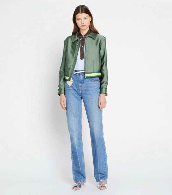 Green Fern Tory Burch Cropped Satin Club Women's Jackets | GB0126MLK