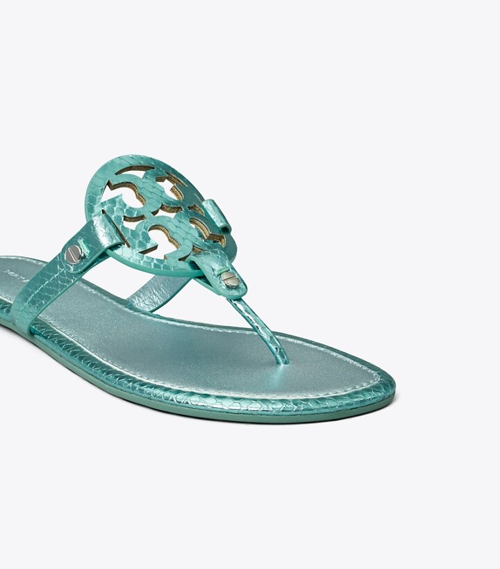 Laguna Green Tory Burch Miller Metallic Snake Embossed Leather Women's Sandals | GB0287JDS