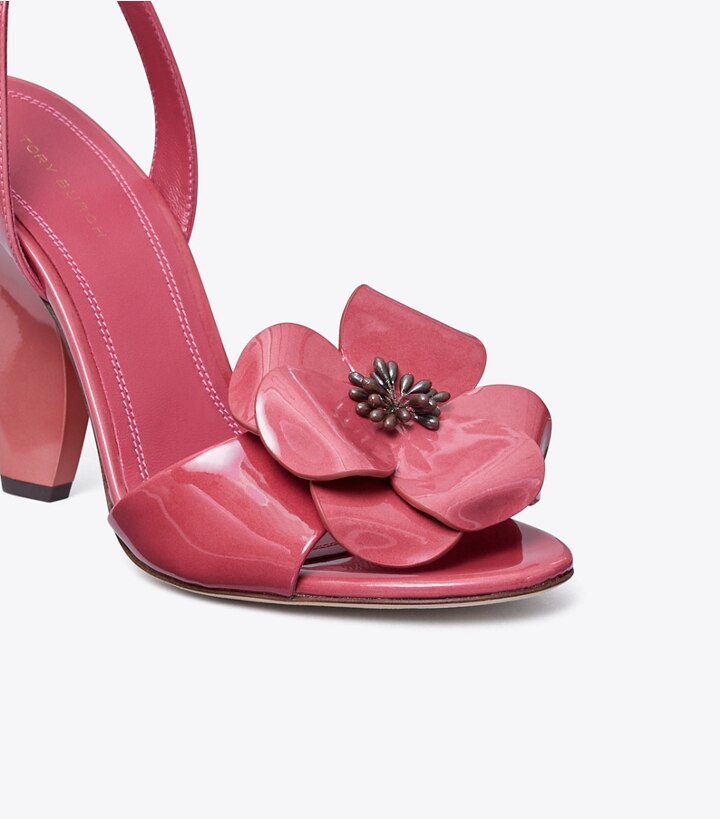 Light Berry Tory Burch Flower Heeled Women's Sandals | GB1032YXU