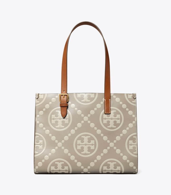 Longan New Cream Tory Burch Small T Monogram Contrast Embossed Women's Tote Bags | GB3457YFS