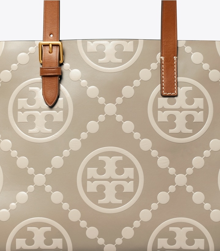 Longan New Cream Tory Burch Small T Monogram Contrast Embossed Women's Tote Bags | GB3457YFS