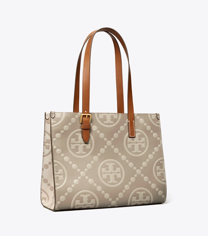 Longan New Cream Tory Burch Small T Monogram Contrast Embossed Women\'s Tote Bags | GB3457YFS