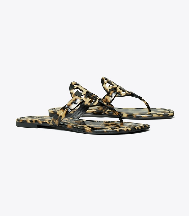 Natural Leopard Tory Burch Miller Sandal, Printed Patent Leather Women\'s Sandals | GB0389DJN