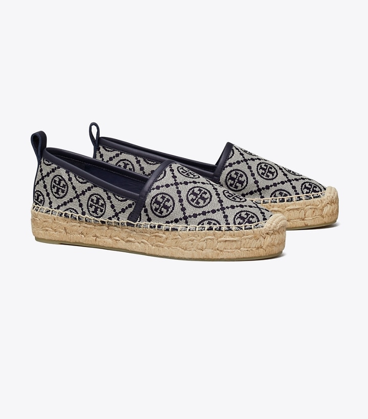 Navy Logo Jacquard Perfect Navy Tory Burch T Monogram Platform Women\'s Espadrilles | GB9136VPQ