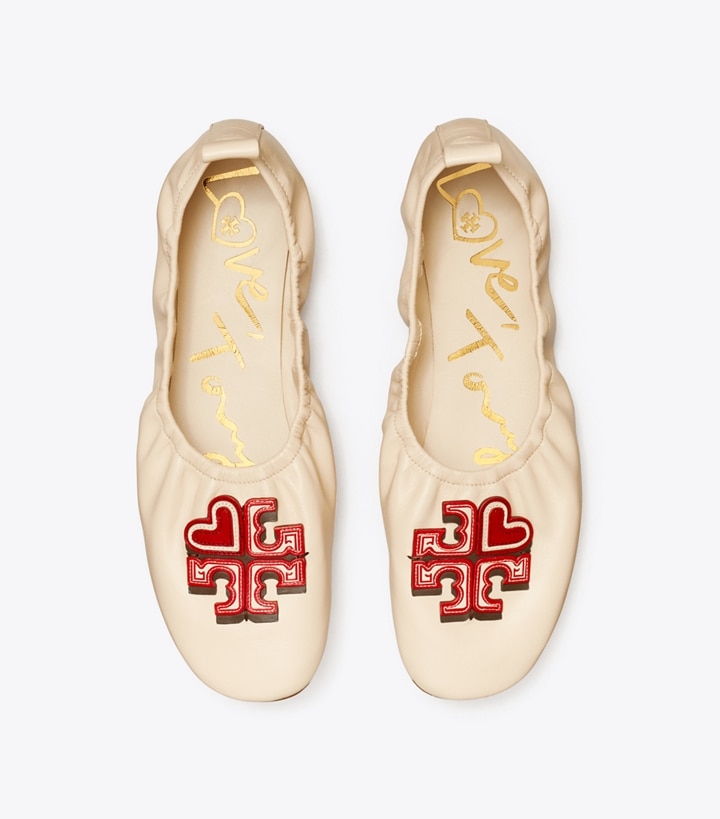 New Cream Tory Burch Heart Women's Ballets | GB2146XNB