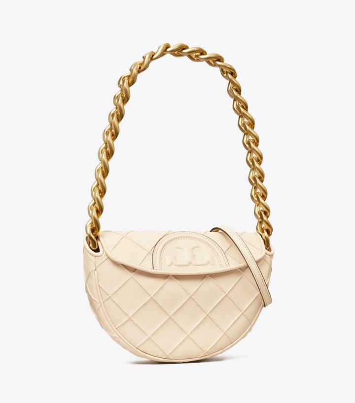 New Cream Tory Burch Mini Fleming Soft Women\'s Crescent Bags | GB8614XFV