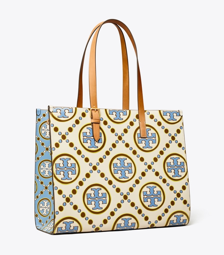 New Ivory Dauphin Blue Tory Burch T Monogram Contrast Embossed Women\'s Tote Bags | GB1725FKR