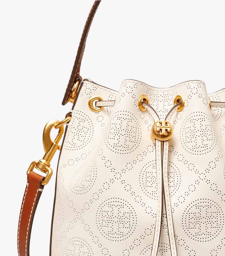 New Ivory Tory Burch T Monogram Perforated Women's Bucket Bags | GB2801TWE