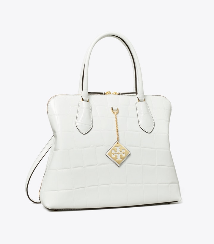 Optic White Tory Burch Embossed Swing Women\'s Satchel Bags | GB4938KFW