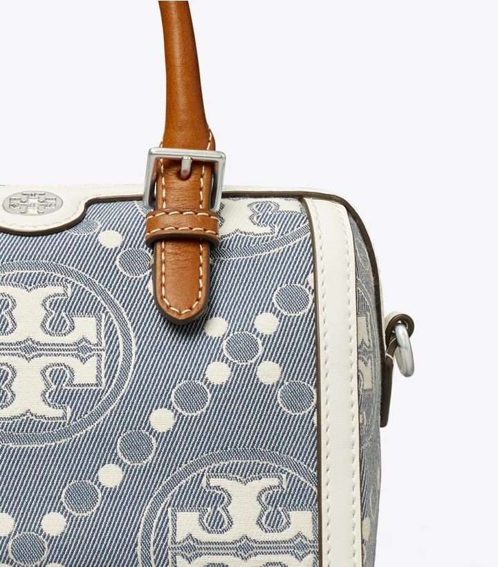 Pearl Blue Tory Burch Petite T Monogram Denim Barrel Women's Crossbody Bags | GB9723LEK