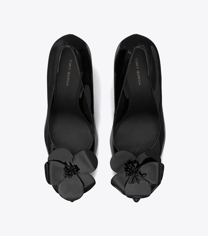 Perfect Black Tory Burch Flower Pump Women's Heels | GB9718MPH