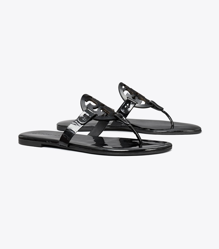 Perfect Black Tory Burch Miller Soft Patent Leather Women\'s Sandals | GB8549ITU