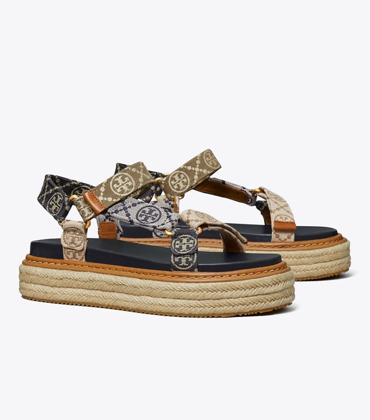 Perfect Navy Inverse Navy Hazelnut Tory Burch T Monogram Rope Sport Sandal Women\'s Espadrilles | GB7018LSV