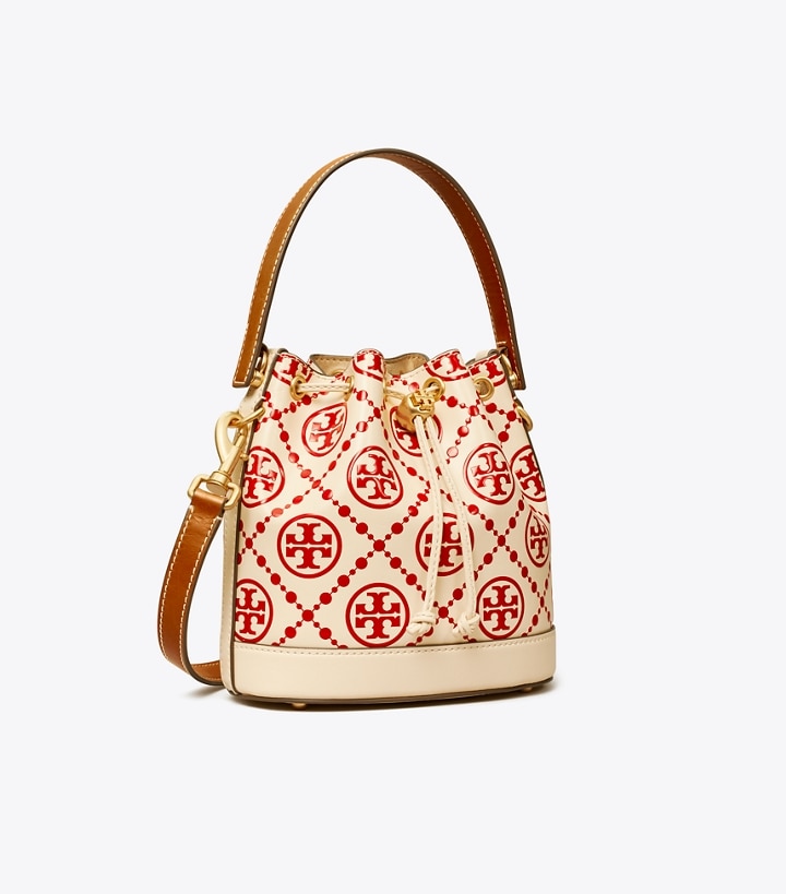 Red White Tory Burch T Monogram Embossed Women\'s Bucket Bags | GB2590AKH