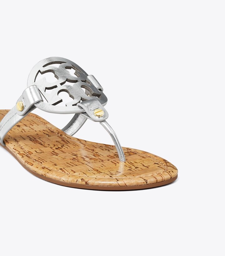 Silver Natural Tory Burch Miller Sandal, Leather Women's Sandals | GB3857CQL