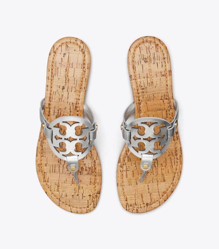 Silver Natural Tory Burch Miller Sandal, Leather Women's Sandals | GB3857CQL