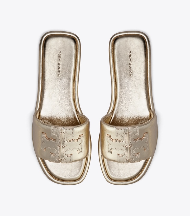 Spark Gold Tory Burch Double T Sport Women's Slide | GB0731QFG