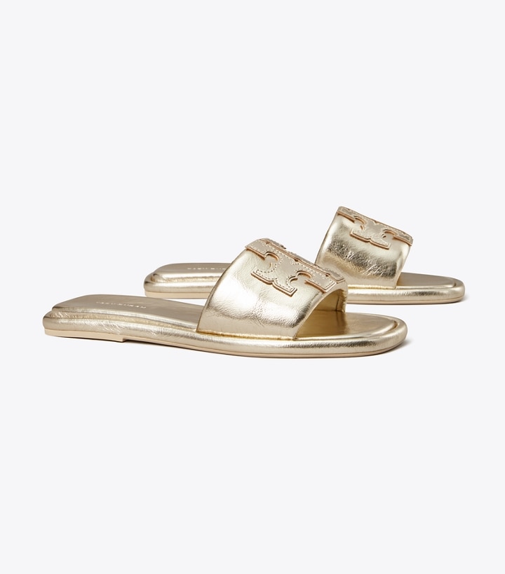 Spark Gold Tory Burch Double T Sport Women\'s Slide | GB0731QFG