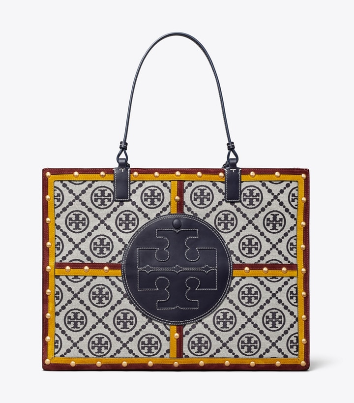 Tory Navy Multi Tory Burch Ella Monogram Quadrant Women's Tote Bags | GB1835XEC