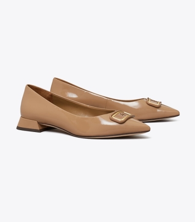 Almond Flour Tory Burch Georgia Pointed Toe Women's Flats | GB8372BSZ