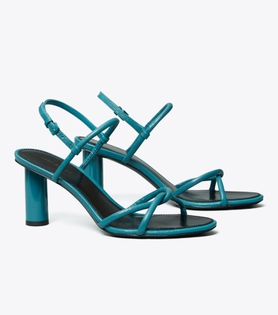 Bayberry Blue Tory Burch Cylinder Heel Women's Sandals | GB7230YTA