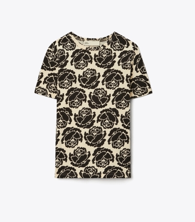 Black Tory Burch Rose Women's T Shirts | GB4031QNX