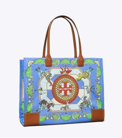 Blue Carousel Tory Burch Ella Printed Women's Tote Bags | GB3569IRV