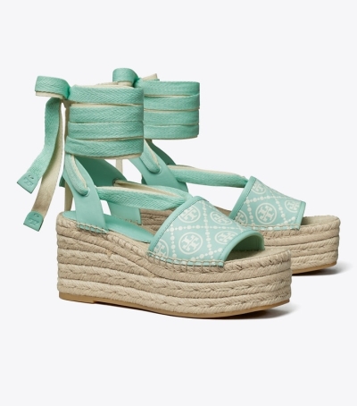 Caribbean Mist Tory Burch T Monogram Wedge Women's Espadrilles | GB1493KQZ