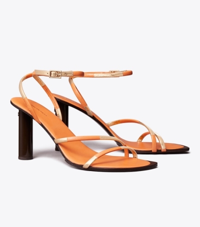 Citrus Juice Rose Gold Tory Burch Split Mignon Strappy Heeled Sandal Women's Heels | GB0213BIV