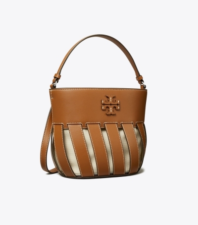 Classic Cuoio Tory Burch Small Mcgraw Stripe Die-cut Women's Bucket Bags | GB2751FMA