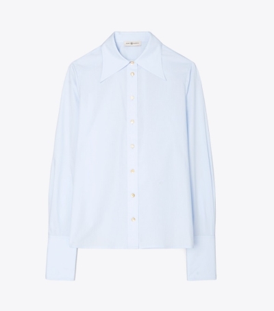 Crisp Blue Tory Burch Cotton Poplin Women's Shirts | GB2047LTP