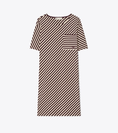 Evening Plum/French Cream Tory Burch Pocket Stripe T-shirt Women's Dresses | GB9482VIU