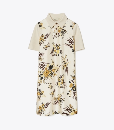 French Cream Tory Burch Silk-front Polo Women's Dresses | GB1346DCF