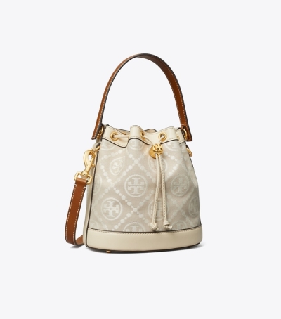 Ivory Tory Burch T Monogram Women's Bucket Bags | GB5840BOF