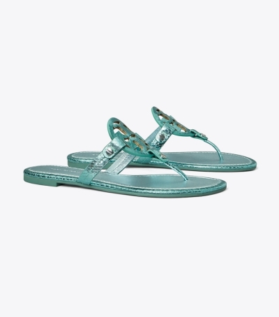 Laguna Green Tory Burch Miller Metallic Snake Embossed Leather Women's Sandals | GB0287JDS